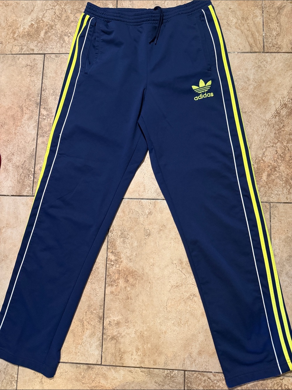 adidas Navy Joggers with Neon Yellow Stripes